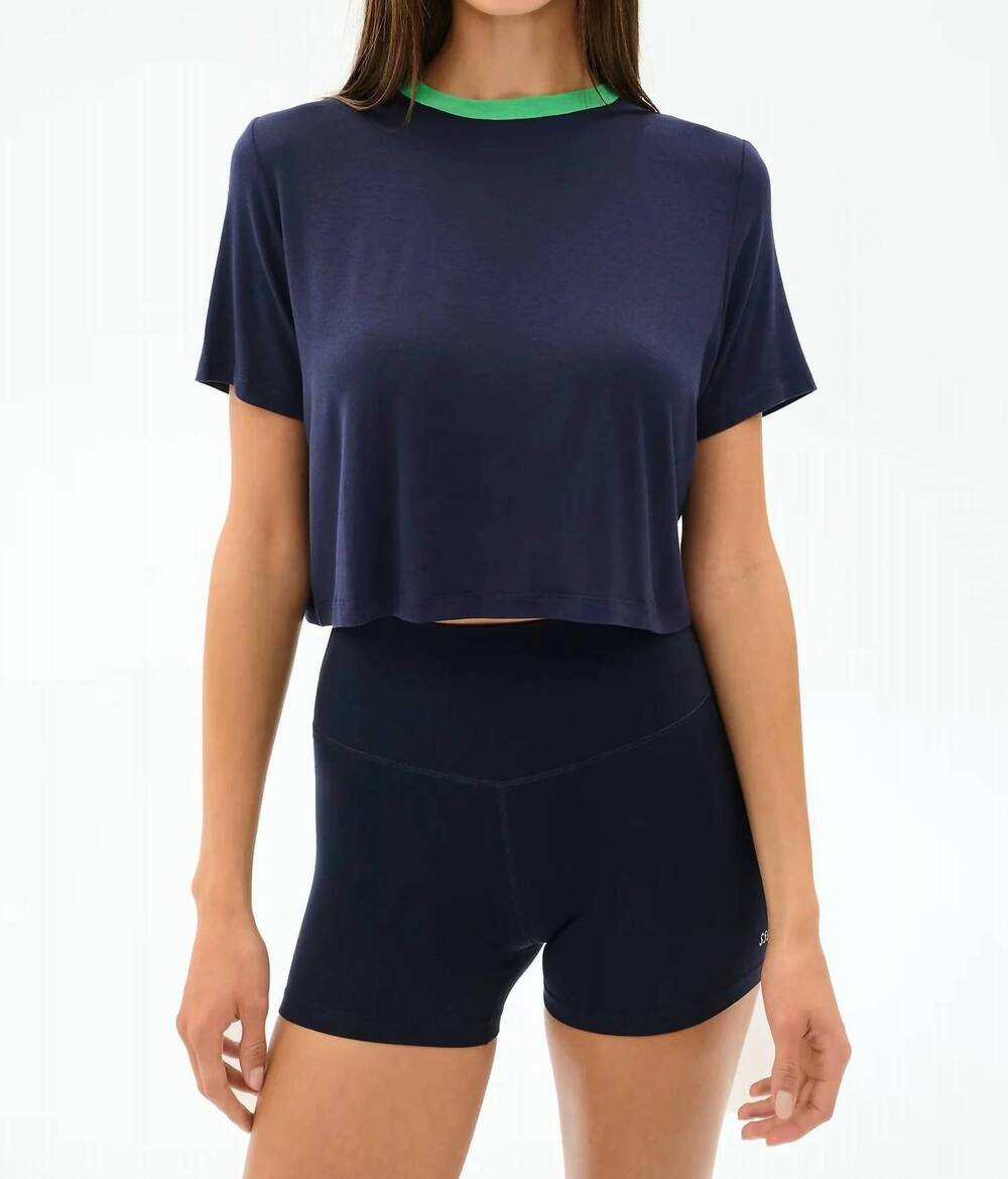NEW SPLITS59 djuna crop ringer short sleeve top in indigo